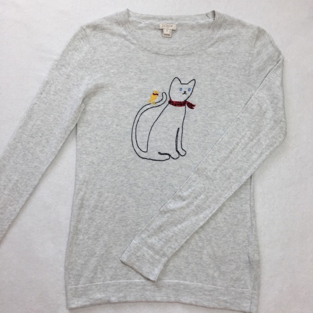J.Crew Embroidered Cat Sweater